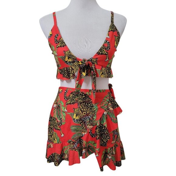 ASOS Swim Jersey Beach Tropical Tiger Print Two-Piece - Picture 1 of 13